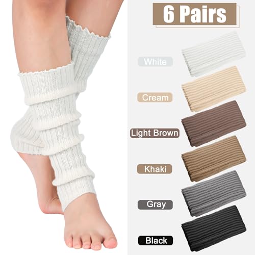 Image of Sintege 6 Pairs Kawaii Leg Warmers Japanese Style Knitted Loose Socks Leg Warmers for Girls Women Lolita Costume School