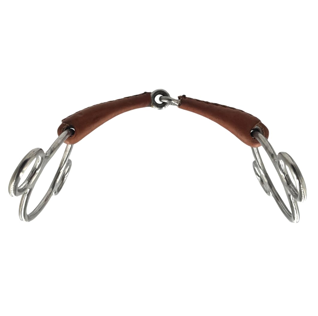 ES0228 JW Gebiss Leder Ledergebiss 3-Ringtrense 3-Ring Einfach Gebrochen anatomisch geformtes maulfreundliches aus Edelstahl Gebissstärke 14 mm (14.5 cm)