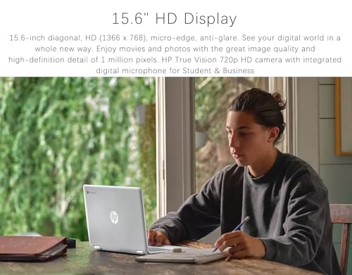 Image of HP Chromebook 15.6 inch Laptop for Student & Business, 15.6 inch HD Display, 8 GB RAM, 128 GB Storage (64 GB eMMC + 64 GB MicroSD), Intel Quad-Core Pentium N200, Intel UHD Graphics, Anti-Glare, Chrome OS