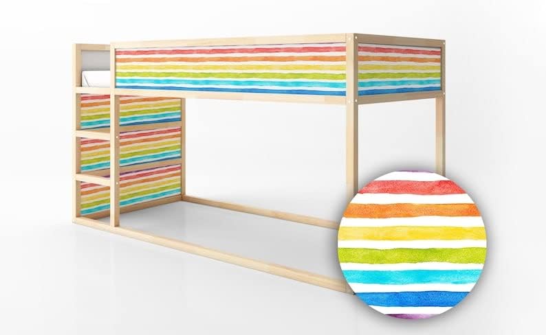 KURA Bed Watercolor Multicolor Bright Rainbow Colors Horizontal Stripes Shape Decals Sticker Furniture Decals for Nursery Adhesive