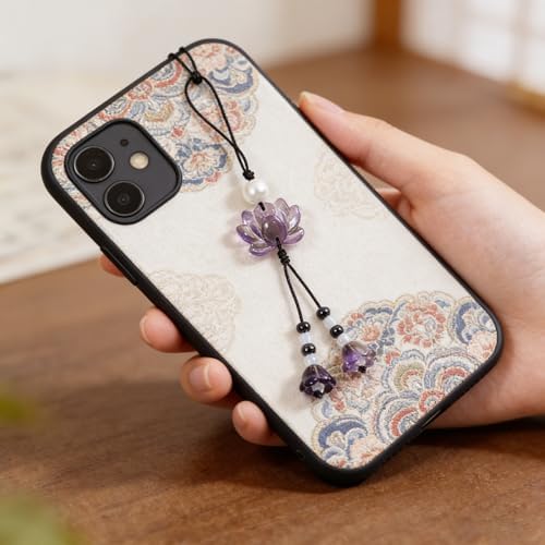 PUCAPOCO Cute Flower Phone Charm Lotus Flower Pearl Beaded Camera Phone Strap Bag Charm Y2K Accessories(Black) — view 4