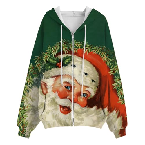 Women Christmas Hoodies Fashion Casual Jacket Xmas Zip Up Coat Long Sleeve Pullover Top with Pocket Fall Coat2