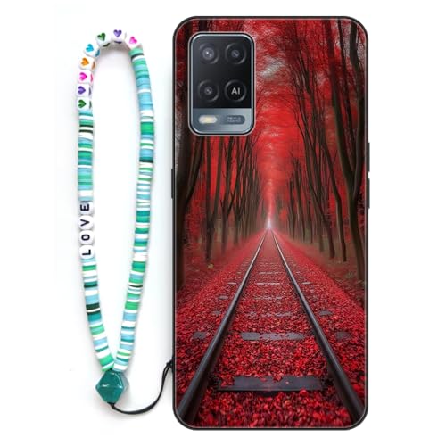 Sinyunron Funda Compatible con OPPO A54 4G Carcasa 2 en 1 Protección Completa con Dibujos Estética Estampado,Anti-Choques y Anti-arañazos Caso+1×Pulsera de Colores,Ferrocarril