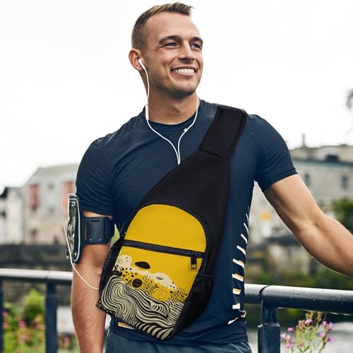 Bolso cruzado amarillo mostaza y negro para senderismo y viaje miniatura 3