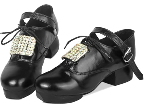 Handmade Irish Dance Hard Shoes with Crystal Buckles – Irish Shoes for Step Dancing, Lightweight Pure Cowhide Leather (Black, US Footwear Size System, Big Kid, Women, Numeric, Medium, 7) by EEASE - Used condition - US$53.32