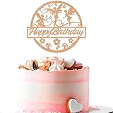 LHUBA Tinker Bell Happy Birthday Cake Topper, Fairy Birthday Cake Decor, Tinkerbell Birthday Party Decorations, Princess Cake Pick Girls Birthday Party Rose Gold Glitter