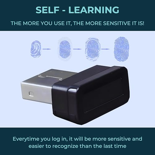 Image of USB Fingerprint Reader for Windows Hello - Ultra-Fast 0.2 Second Recognition, Self-Learning Technology, Supports Windows 10 /11 Login and Edge /Chrome Browser Passwords (Compact Design)