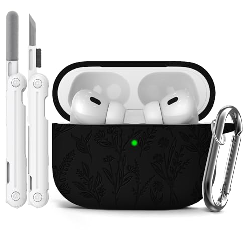 Funda protectora de silicona suave para AirPods de 3ª generación 2021, funda protectora de silicona suave para AirPods 3 para mujer, con kit de limpieza, mosquetón, LED frontal visible, color negro