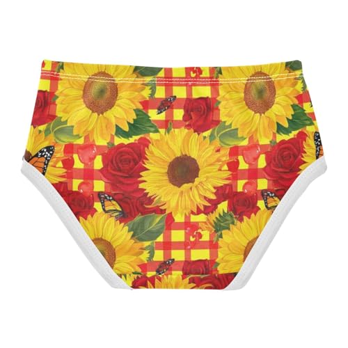 Autumn Bright Sunflowers Red Plaid Little Girl Panties Toddler Underwear Floral Cotton Stylish Kids Briefs Undies 2t2