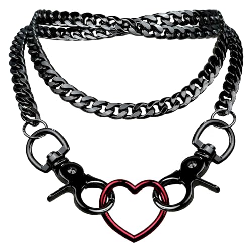ZENGSING Punk Kette Choker Herz-Ring Anhänger Halskette, Punk Goth Herz Ring Choker Vintage Taille Kette, Gothic Herze Chokers Schmuck für Männer...