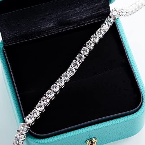 Anuclub Moissanite Tennis Necklace Chain 14K Gold Plated Sterling Silver Round Cut 4Mm 32Ct D Color Vvs1 Moissanites Diamond Classic Chains For Women Men (20In) #TOP2