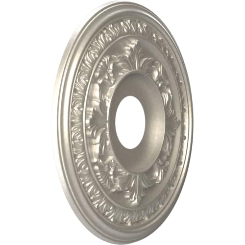 Image of Ekena Millwork CMP16BABAL Baltimore Thermoformed PVC Ceiling Medallion (Fits Canopies up to 6 1 /2 inch), 16 inchOD x 3 1 /2 inchID x 1 inchP, Bright Coat Aluminum