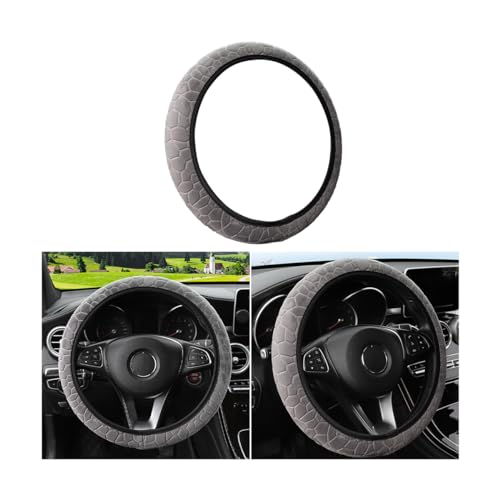 Fekey&JF Car Steering Wheel Cover, 15" Soft Velvet Breathable Elastic Stretch Without Inner Ring, Short Faux Car Accessories Steering Wheel Protector for Women Men (FJJ-Gray)