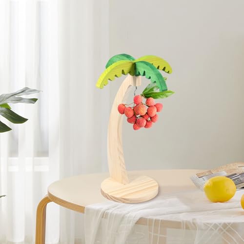 Deuson Banana Holder Stand Wood Banana Hanger Tree with Stainless Steel Hook Creative Shape Banana Holder Multifunctional Decorative Banana Stand for Home Kitchen Countertop N(green) - Image 2