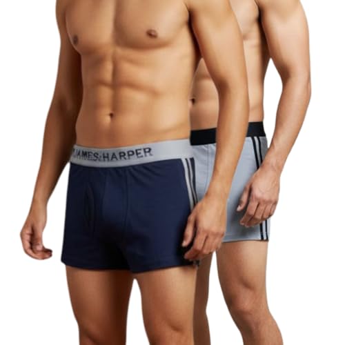 Image of James & Harper Men's Trunk Underwear with Branded Waistband Pure Cotton Ultrasoft Waistband Pack of-2 (L-Size 90cm)