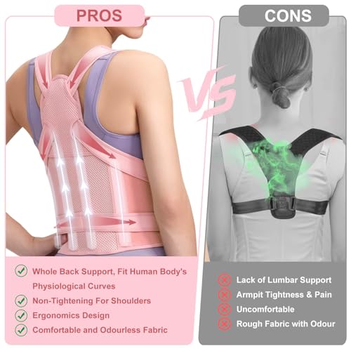 MUMIK Corrector de Postura para Espalda, Fajas para Espalda para Hombres y Mujeres Corrector Postural Entrenador de Posture Corrector Ajustable para Hombros, Cuello y Cintura (Rosa, Small) - imagen 4
