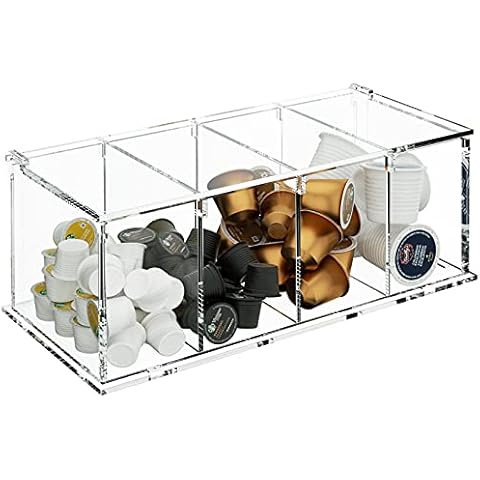 Coffee Capsule Holder Acrylic Box K Cup Holder Coffee Pod Storage Clear 4 Compartment with Lid Organizer Coffee Bar Accessories Cover