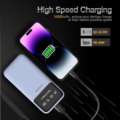 Image of 105P Powerbank 10000mAh Fast Charging | Built-in Lightening & Type C Cable for iPhone, Android, TWS etc Multi Device 22.5W Power Bank 5-in-1 Charger USB X 2, Type C X 2 & Lightening (Blue)