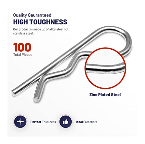 image for JaamZee Cotter Pins 100 Pcs r pins - Sturdy & Durable Alloy Steel - R-