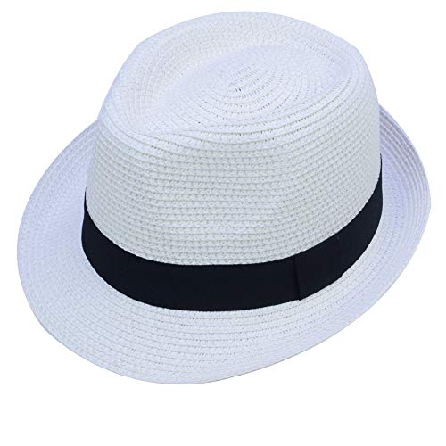 Ifsun Unisex Kids Boys Girls Straw Hat Fedora Cap Jazz Hat Short Brim Sun Hat White #TOP1
