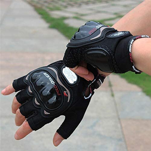Image of Leosportz Riding Gloves For Men Bike Riders - Special Tactical Gloves With Rubber Knuckle Punch | Non-Slip Half Finger With Firm Padding Motorcycle Gloves (L, Black), Motorsports, Large