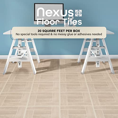 Image of Nexus Self Adhesive 12-Inch Vinyl Floor Tiles, 20 Tiles - 12 inch x 12 inch, Saddlewood Pattern - Peel & Stick, DIY Flooring for Kitchen, Dining Room, Bedrooms & Bathrooms by Achim Home Decor