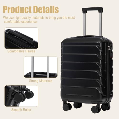 Image of 20 Inch ABS Hard Shell Travel Checked Luggage With Combination Lock, Black