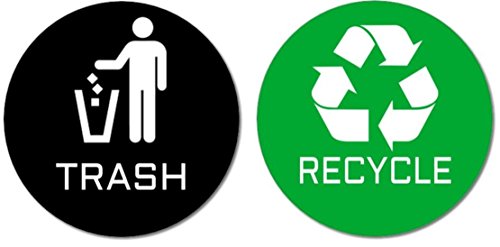 2 Premium Quality Trash & Recycle Stickers (1 Trash Sticker + 1 Recycle Sticker) for Use on Trash Cans & Recycle Bins; 4
