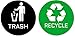 2 Premium Quality Trash & Recycle Stickers (1 Trash Sticker + 1 Recycle Sticker) for Use on Trash Cans & Recycle Bins; 4" Round (Black Trash & Green Recycle)