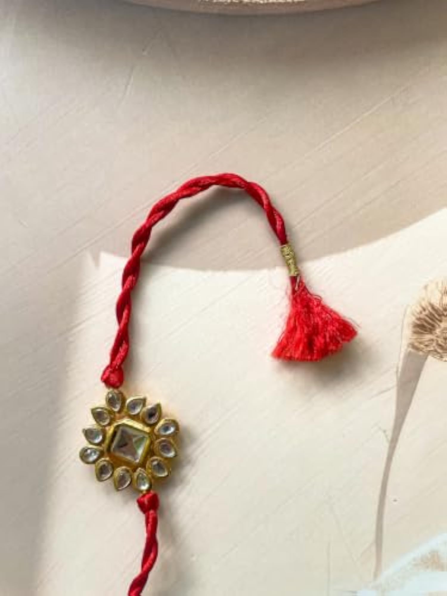 Handmade Kundan Floral Rakhi for Brother, Traditional Gift
