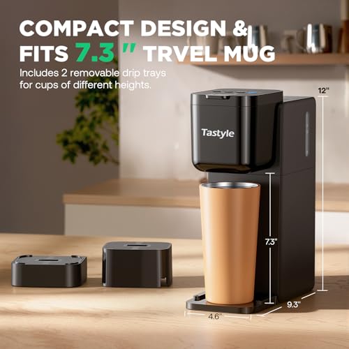 Image of Tastyle Single Serve Coffee Maker for K Cup and Ground Coffee | Brew up to 16 Oz, Fits 7.3'' Travel Mug | Hot, Bold & Over Ice | Compact for Office, RV& Hotel, Classic Black (3.0 Version)