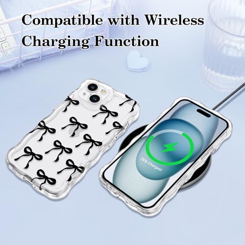 Coque iPhone 15 Plus design nœud pour filles style esthétique chic et coque transparente