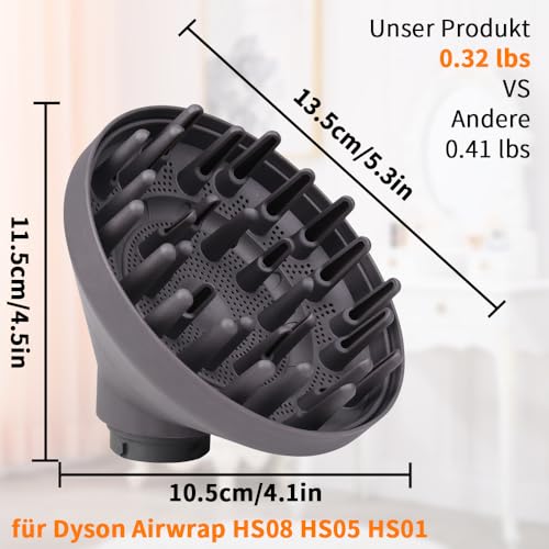 Laymi Diffusor Aufsatz für Dyson Airwrap langer Zacken diffuser für Dyson air wrap Zubehör für Haartrockner locken Gewelltes und Lockiges Haar, Umwandlung airwrap Curling Styler dunkel grau Schwarz