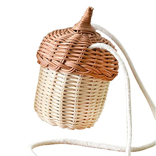 Sac à bandoulière en forme de cône de pin en rotin - Mini sac à main mignon pour petites filles - Accessoires de photographie - Sac à bandoulière pour filles, Couleur primaire Cover