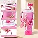 Wututir Stanley Cup Accessories Set,40oz & 30oz Tumbler Accessories Including Bow 0.4in Straw Topper Cover,2.95in Silicone Bling Boot,Bow Charms,Water Bottle Handle Strap for Women Gift (Dark Rose)