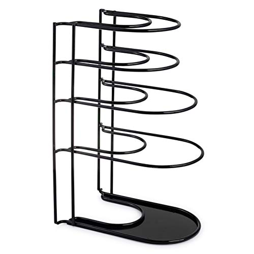 Heavy Duty Pan Organizer, Extra Large 5 Tier Rack - Holds Cast Iron Skillets, Dutch Oven, Griddles - Durable Steel Construction - Space Saving Kitchen Storage - No Assembly Required - Black 15.4-Inch #TOP1