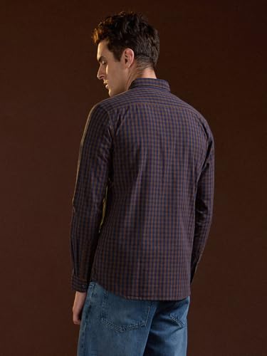 Image of THE BEAR HOUSE Men's Cotton Checked Slim Fit Shirt Blue