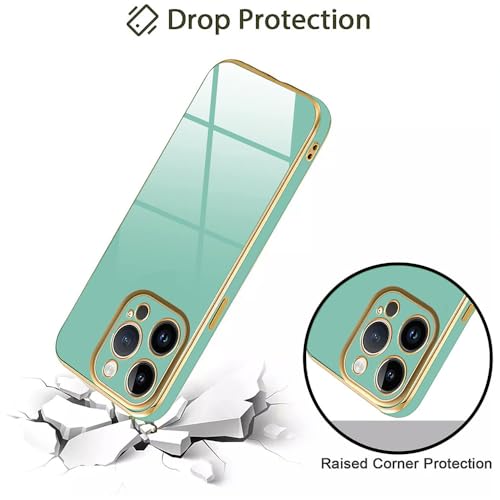 Image of Amazon Brand - Solimo Electroplated Chrome 6D Back Case Cover | Gold Plated Frame | Slim Shockproof Soft TPU | Compatible for Apple iPhone 15 Pro Max - Light Green