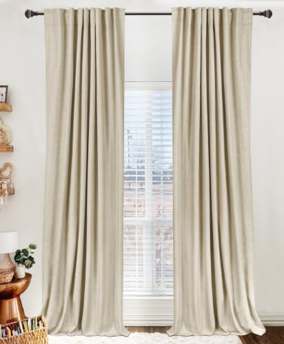 Image of 100% Blackout Shield Linen Blackout Curtains for Bedroom 72 Inches Long, Back Tab /Rod Pocket Living Room Drapes, Thermal Insulated Blackout Curtains 2 Panels Set, 50 inch W x 72 inch L, Cream Linen