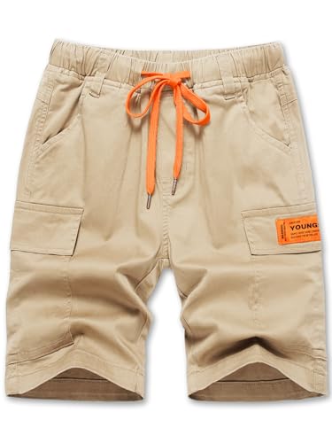 YOUNGSOUL Jungen Kurze Hosen Kinder Cargo Shorts Sommer Freizeithose Jungs Bermudas mit Kontrastierendem Kordelzug Khaki 2/146-152/Größe 150