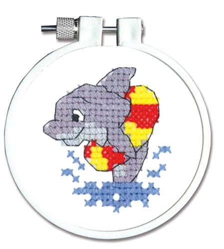 Janlynn 3" Kid Stamped Cross Stitch Kit Round-Dolphin Splash, Multicolor