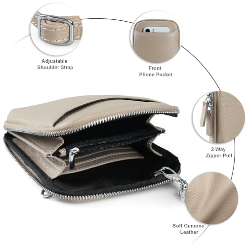 Image of befen Genuine Leather Crossbody Cell Phone Purse for Women, Small Zip Around RFID Blocking Crossbody Wallet Bags