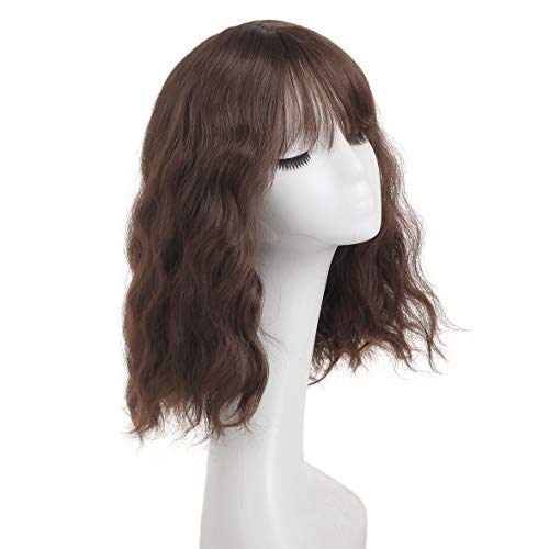 Leeven 12" Brown Synthetic Curly Wig with Bangs Short Bob Shoulder Length Wig for Women Heat Resistant Hair Wig for Daily Cosplay (68#) by LEEVEN - Image 5