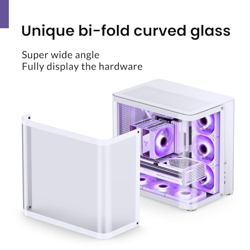 Image of JONSBO TK-2 White ATX Mid-Tower Pc Case,Hyperboloid Glass Design, Separated Cabinet Structure, Al Alloy Shell Desktop Computer Case, Support BTF Motherboard /ATX Power supply /360 AIO,White