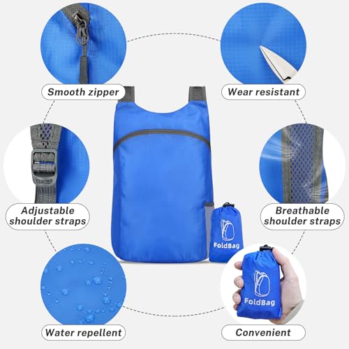 Mochila de senderismo plegable resistente al agua azul miniatura 2