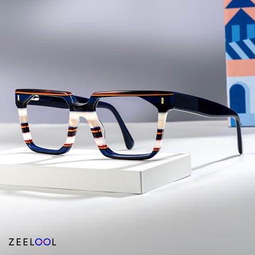 Image of Zeelool Stylish Rectangle Eyeglasses Thick Frame Glasses for women /Men with Non-prescription Clear Lens Laguer ZJGA872500-02 Blue