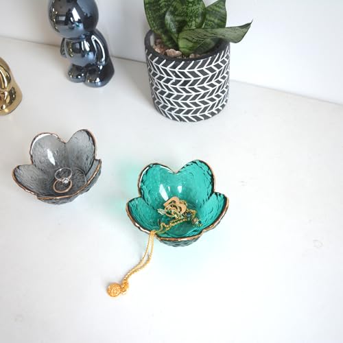 Ceierph LH01 Green Flower Ring Dish Jewelry Tray, Small Glass Trinket Tray thumb #1