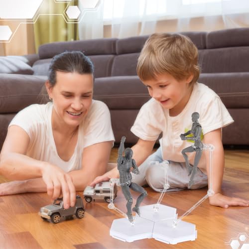 FINGERINSPIRE 3 Stück Actionfigurenständer Weiß Montage Actionfiguren Displayhalter Spleißbarer Sechskantsockel Modellstützständer Miniaturmodellsockel Für HG RG SHF 1/144 Figuren