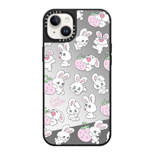 CASETiFY �~���[ iPhone 14 Plus �P�[�X [1.5m����̗����������N���A/MagSafe �ɑΉ�] - Strawberry Mix - �V���o�[ (�u���b�N�o���p�[)