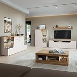 Lomadox Wohnzimmer-Set Wohnmöbel Wohnwand in Kaschmir & Eiche mit Couchtisch & Sideboard, 5-teilig - inkl. LED-Beleuchtung